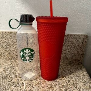 Starbucks Red Tumbler and Clear Water Bottle Set